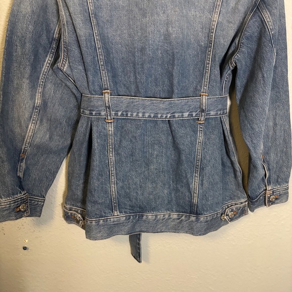 Madewell Women Oversized Trucker Jean Jacket Belted Sz Medium Denim Fall Preppy - Picture 11 of 13